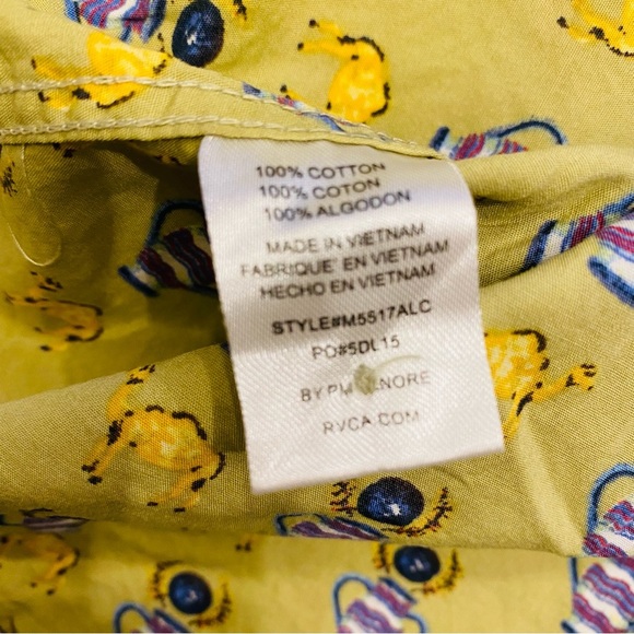 RVCA Camels & Urns Yellow Purple Short Sleeve Button Down Men’s Slim Large.    C - Picture 5 of 9